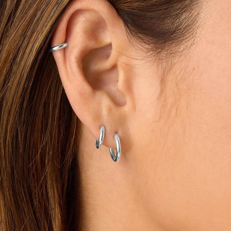 VOJO G23 Titanium Silver Hoop Earrings Small Huggie Earrings Hinged Lobe Cartilage 16G for Sensitive Ears - Image 2